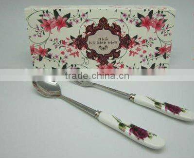 JQB-5518 Ceramic handle spoon and fork set/Christmas gift