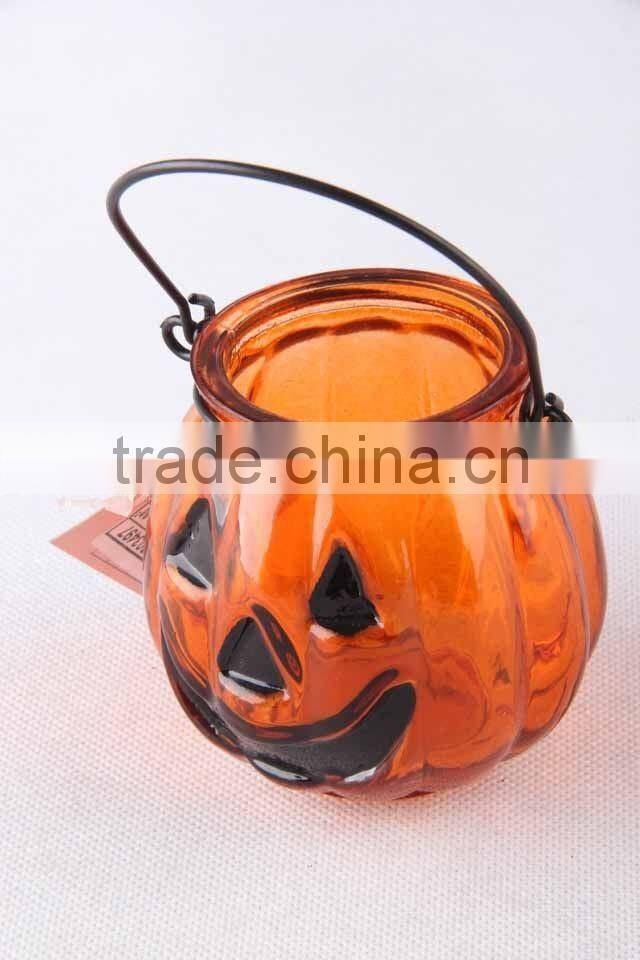 Portable pumpkin shaped glass candle holder