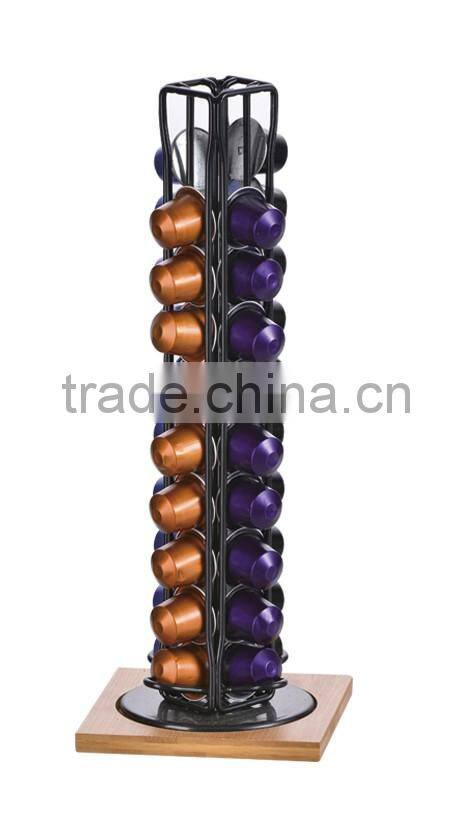 2016 popular table 40pcs nesspresso with rotary wooden plate stand coffee capsule holder