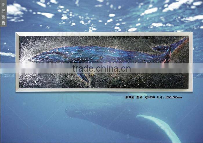 Framed handmade seascape oil painting lacuqer blue whale for home decoration