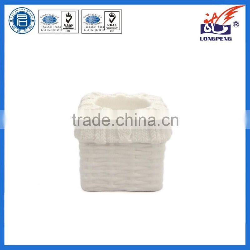 Eco-Friendly Elegant White Knitted Decorative Square Candle Holders,Ceramic Tealight Candle Holders