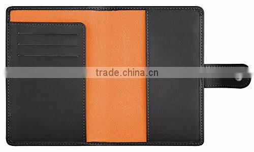 Customized Personalized black grain leather passport holder with card slot