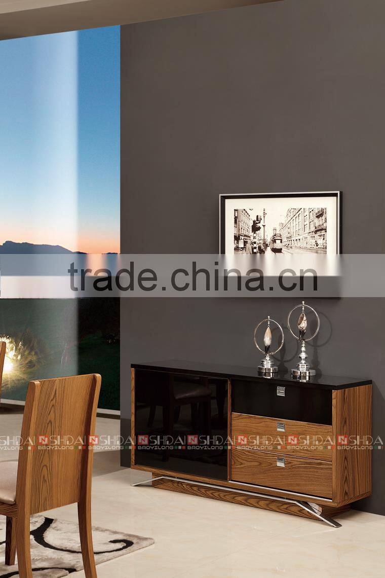 Kitchen Storage Cabinet Buffet Sideboard Counter Drawers Wood Walnut Black Top H-812