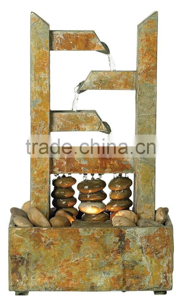 Zigzag Natural Slate Lighted Table Fountain