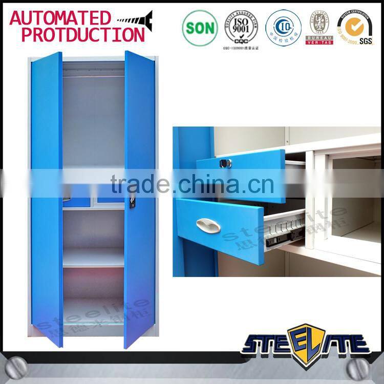 Customized 2 door lockable bedroom metal storage clothes cupboard