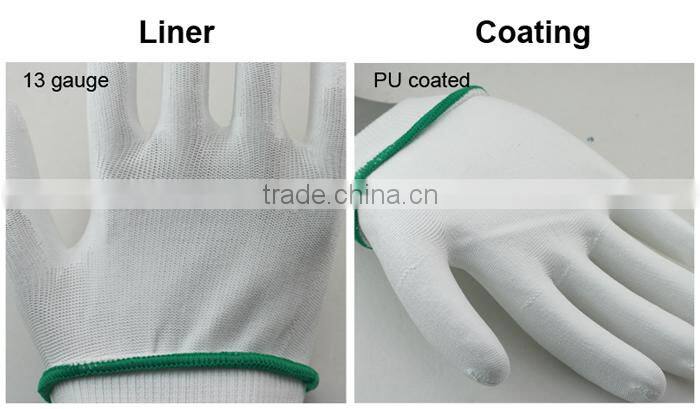 NMSAFETY 13 gauge white PU palm assembly hand work pu gloves