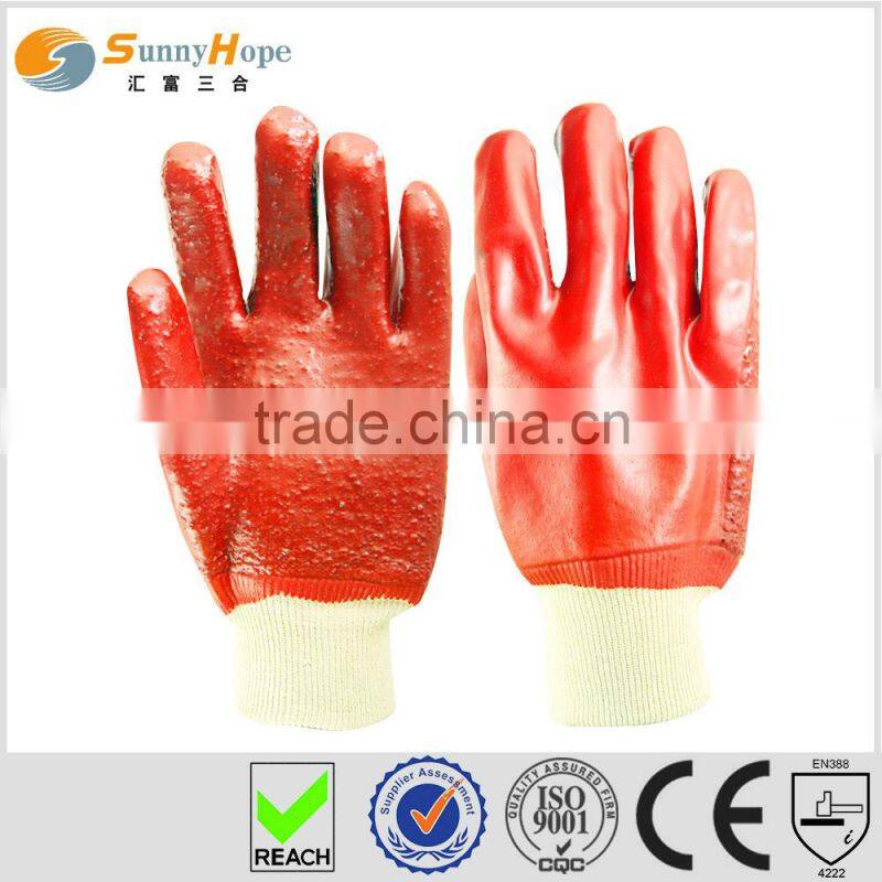 Sunnyhope red PVC towel line rubber coated working gloves