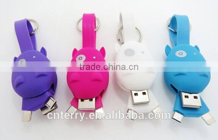 3 in 1 usb cable with keychain for iPhone &Samsung