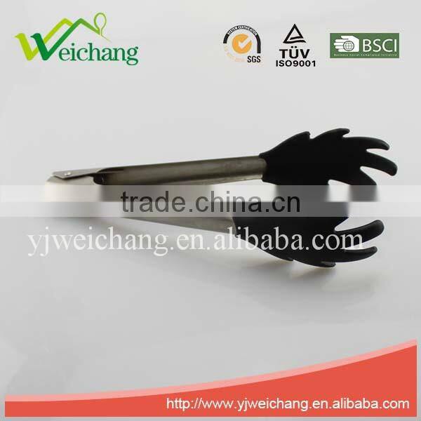 WCK005 Premium Comfort Stainless Steel Locking Kitchen Tongs Food Tong with Silicone Heads, Good Grip and Built In Stand