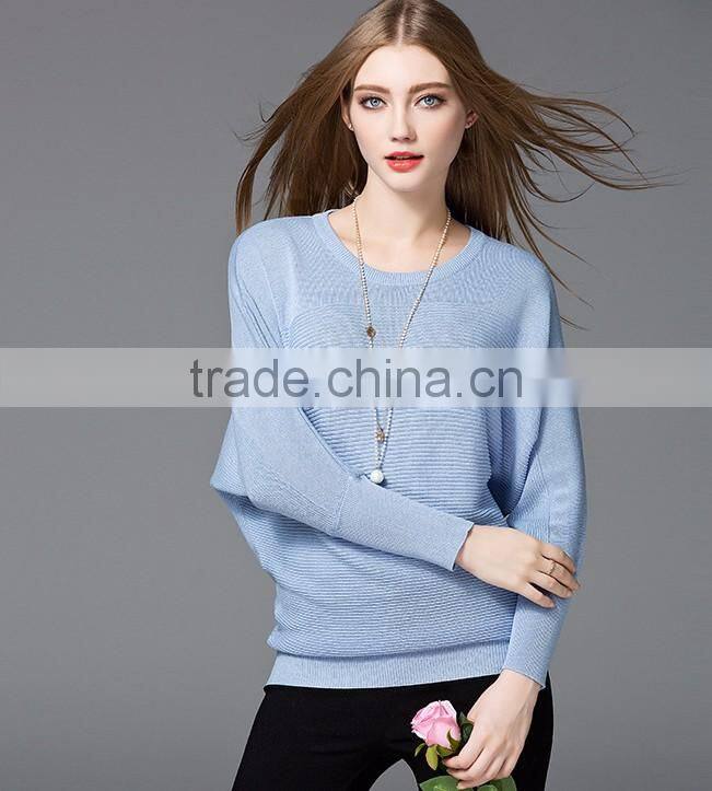 New design blank pullover style women knitting patterns bat sleeve sweater