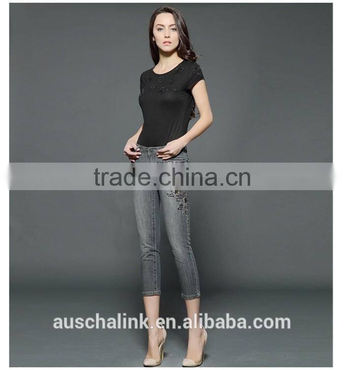 new design women black skinny denim jeans pants wholesale price