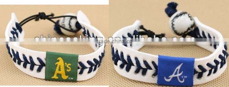 U.S. Major League Baseball leather braided bracelet, baseball sports leather bracelet,custom logo leather bracelet for promotion