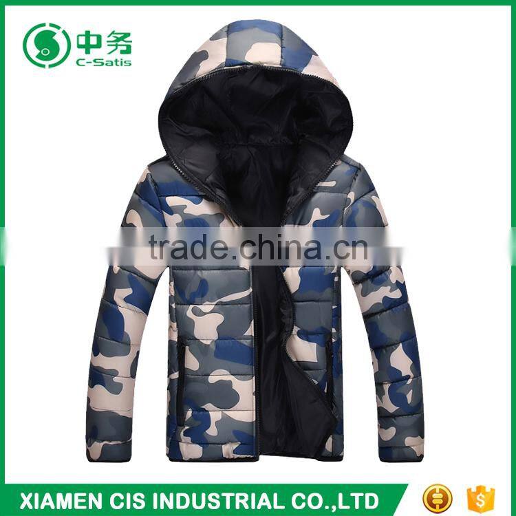 Morden Popular Korean Style Mens Warm Hooded Camo Down Jacket for Winter