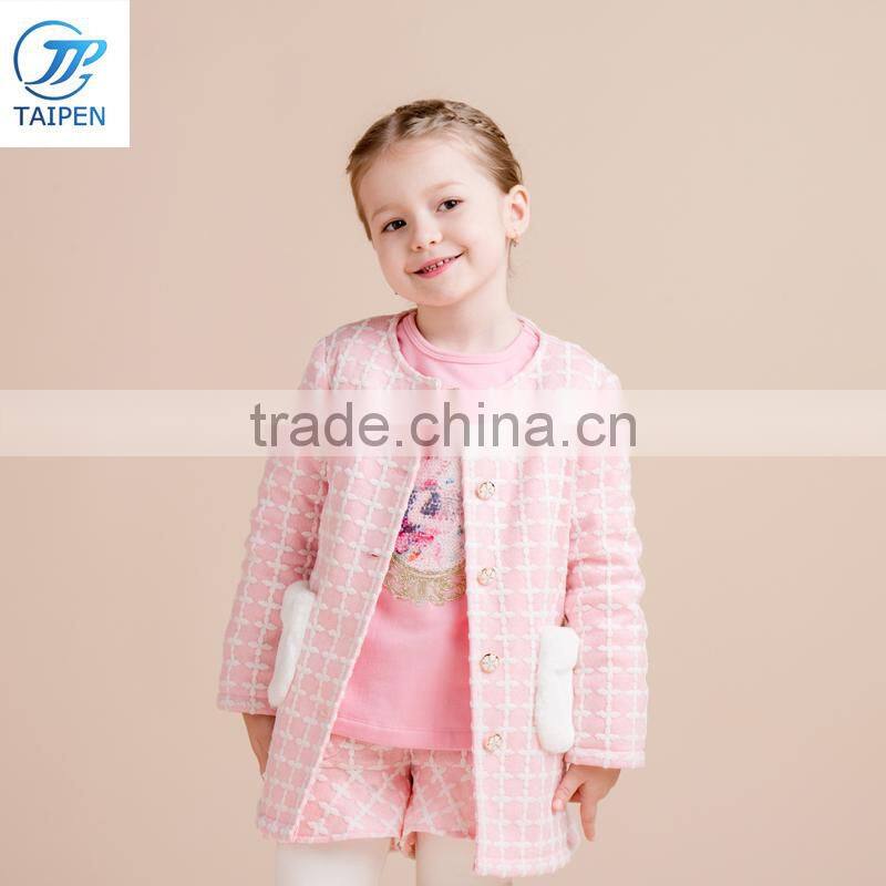 2017 Latest Design Girls Winter Jacket With Fur Hood Kids Clothes Padding With Cotton