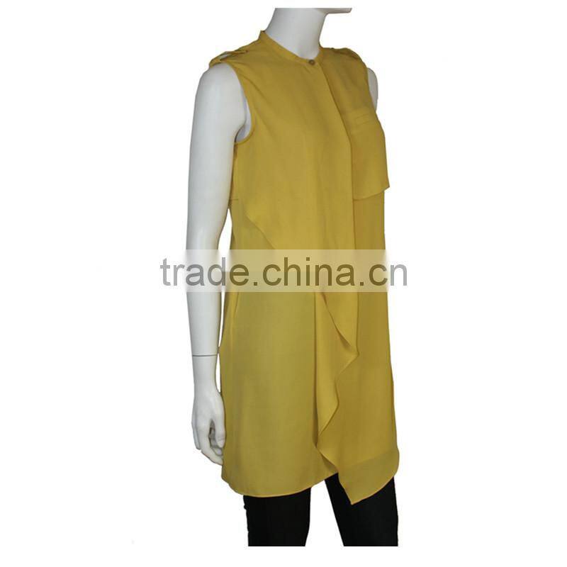 2014-2015 new design dress shirt custom made summer dress lady yellow style