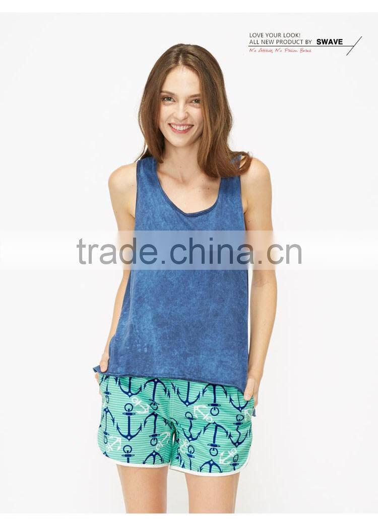 Blue Anchor Pattern Print Women in Stock Sports Wear Female Beach Shorts