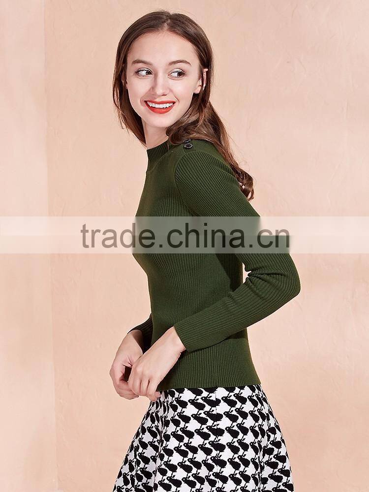 Green color ladies sweater 2017 fashion style women pullover sweater