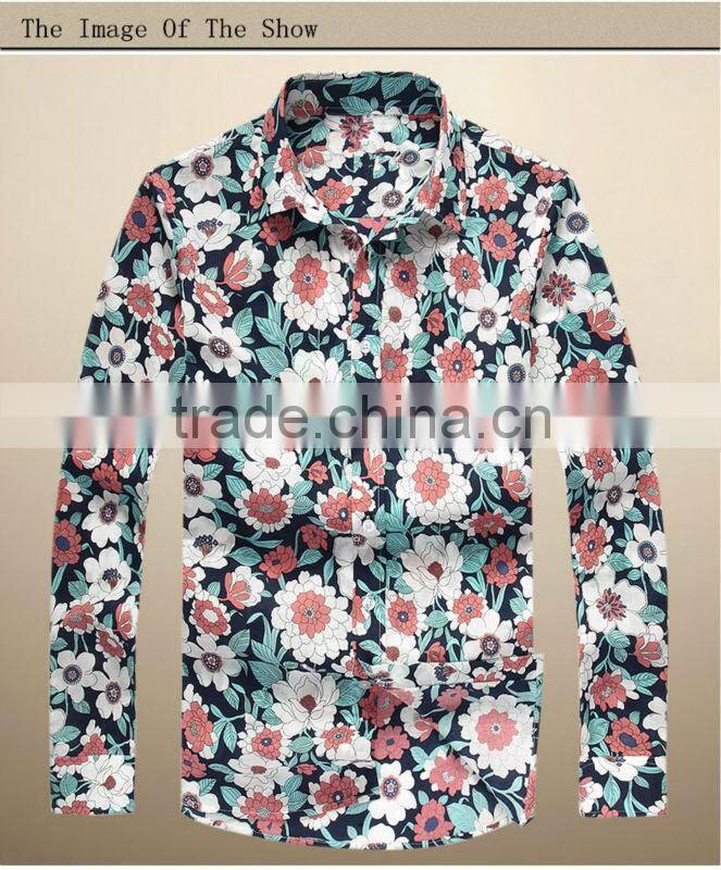 100%Cotton 2014 latest mens casual dress (Floral Fabric)