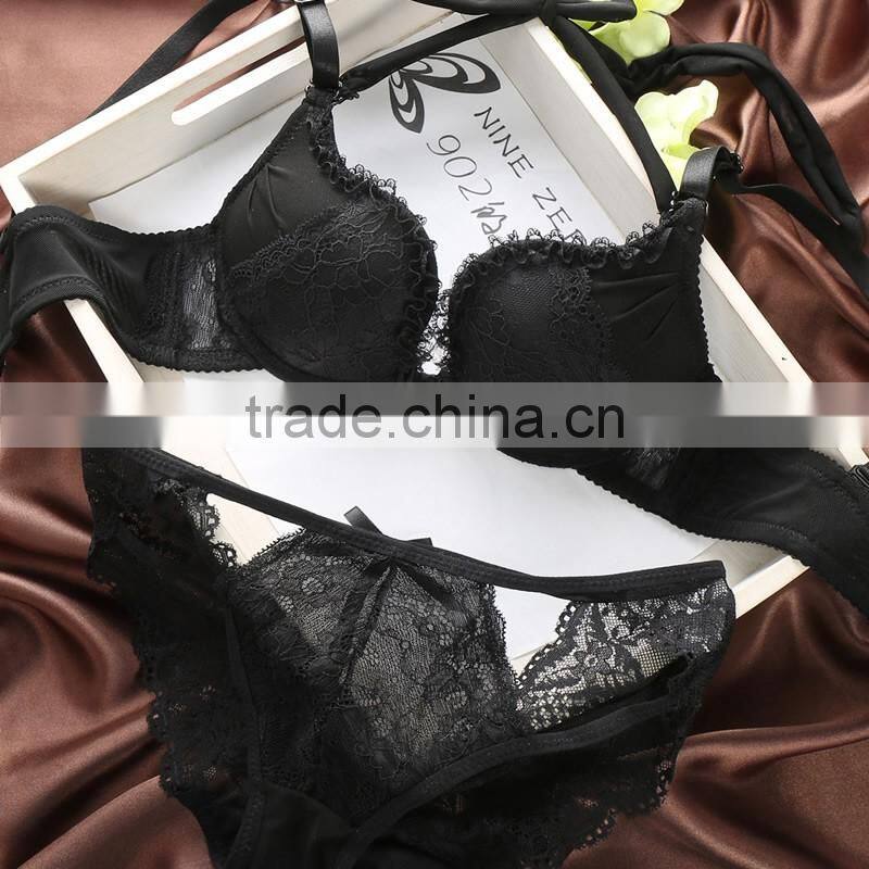 Hot sale black with red color ladies sexy net bra sets sexy bra panty set