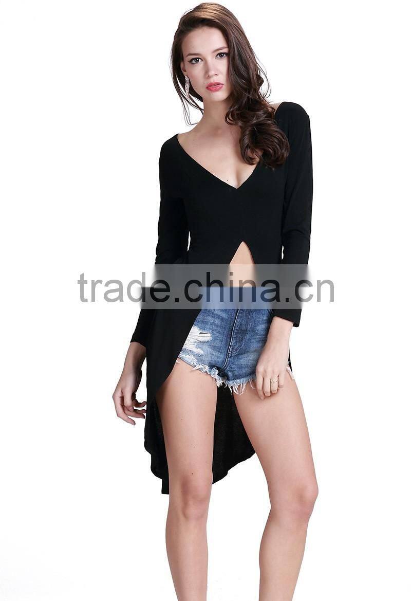Women's deep V long sleeve thin light weight swallow tail dress