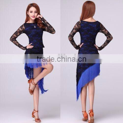 Lace Fringe Latin Dance Dress 2 pcs Costume, various color