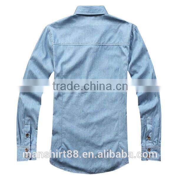 2016 new style men shirts mens light blue denim shirt