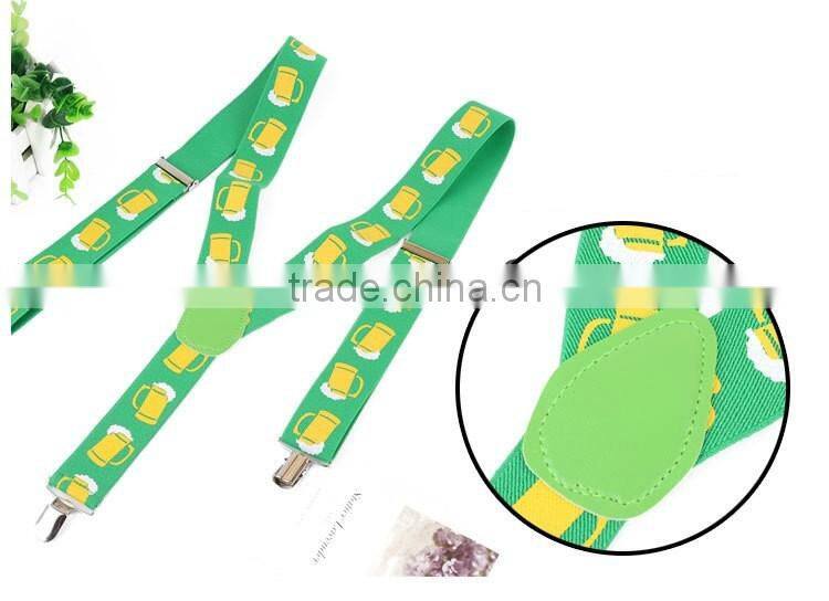 Women's/Men's Adjustable Clip-on Unisex 3.5cm Suspenders Green Yellow Deutsch Wein und Bier-Festivals 2016