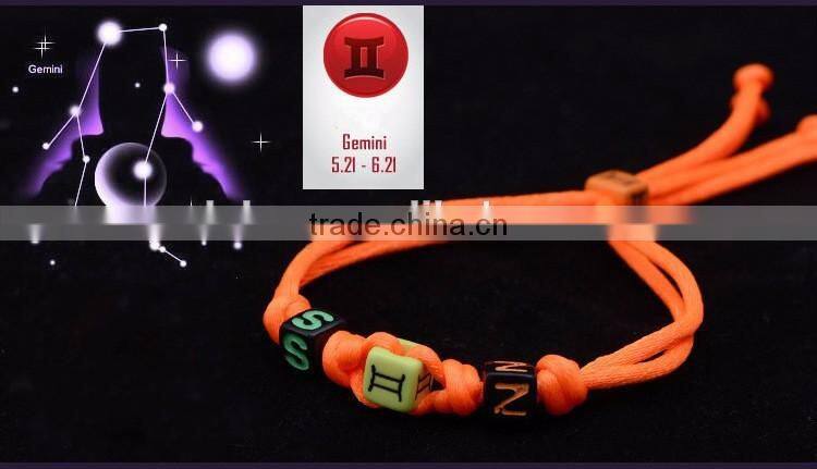 Latest Colorful Handmade Handicraft Braided Vintage 12 Zodiac Sign Charm Bracelet