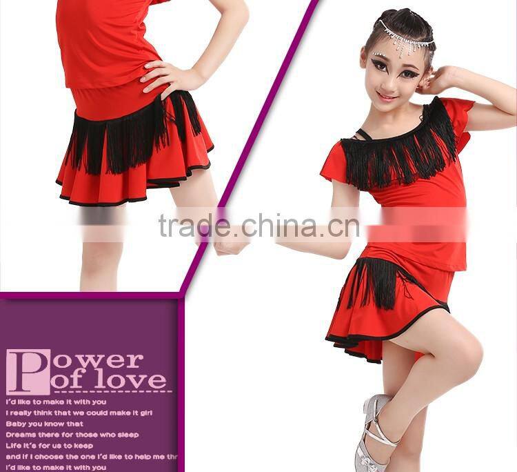 Girls Sexy Leopard Latin Dance Skirt Suits Children Kids Performance Latin Fringe Dress