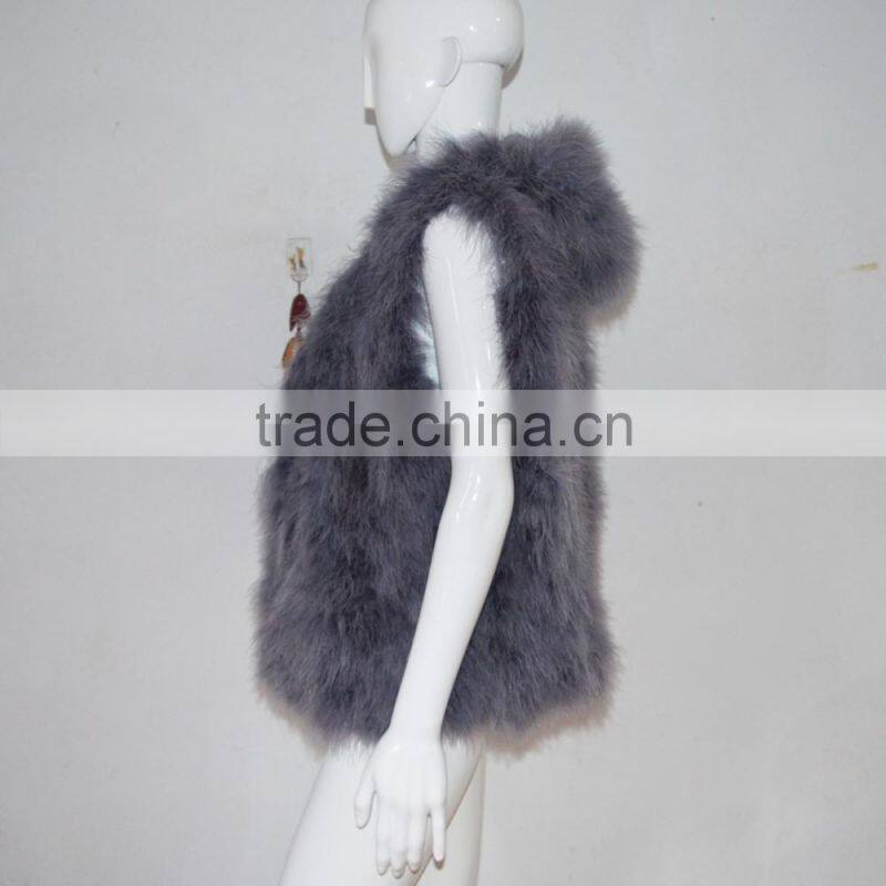 SJ007 Hooded Women Ostrich Feather Vests
