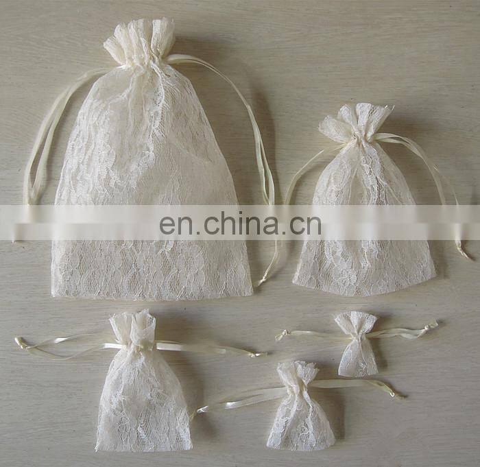 fashion white promotion customized size gift lace drawstring bag