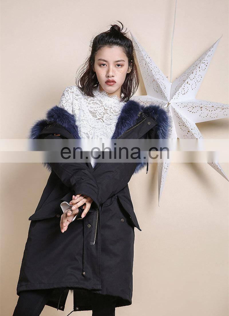 Long Style Warm Winter Real Fox Fur Parka Lined Fur Jacket With Fur Inside