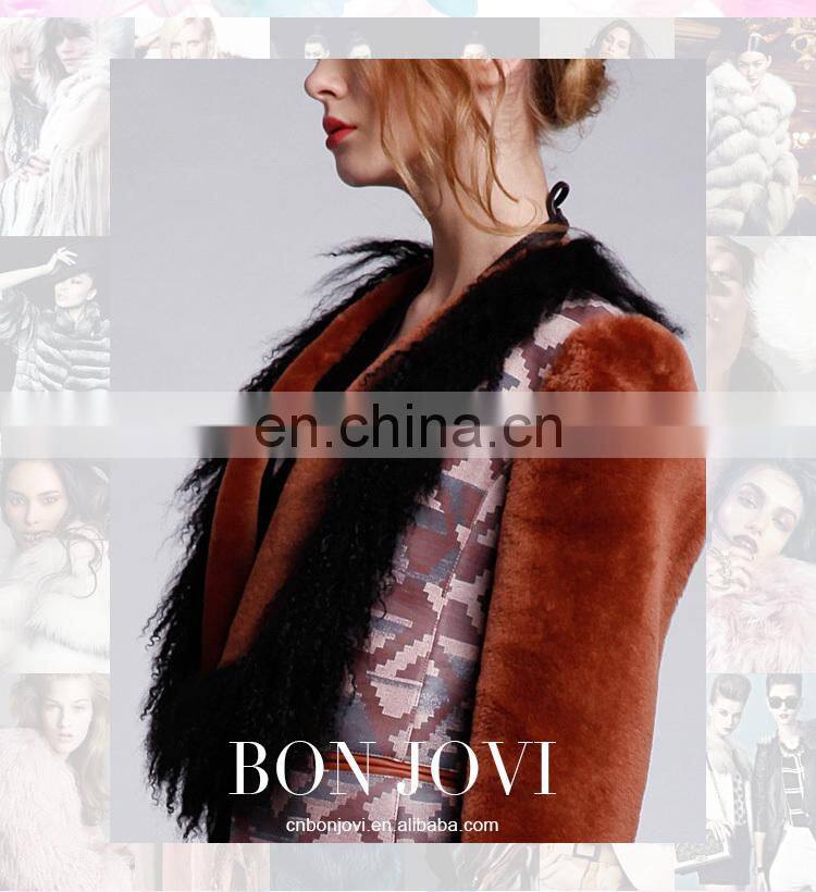 Fashion Sheep Fur & Skin Jacket Mogolian Sheep Fur Trim Sheepskin Fur Coat Hot Sale Ladies Fur Dress
