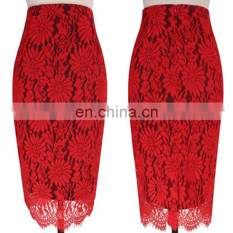 Red color latest skirt design pictures lace material