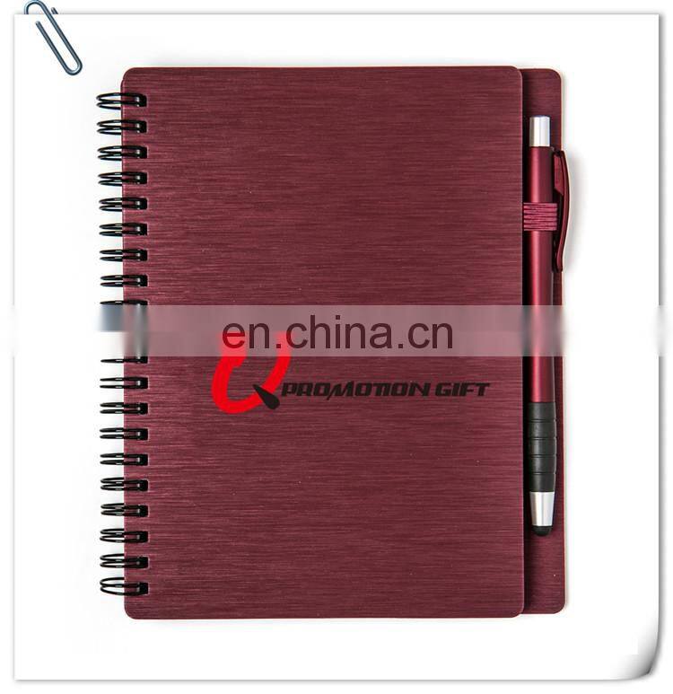 mercury spiral round 70sheets lined notebook set with stylus ball pen and solid metallic textured cover