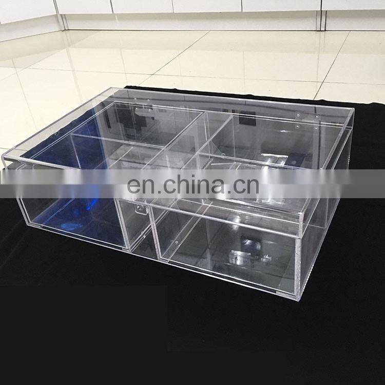 Factory Custom Plexiglass Lucite Big Large Clear Acrylic Storage box Hinged Cover With 4 Small Case Suitcase