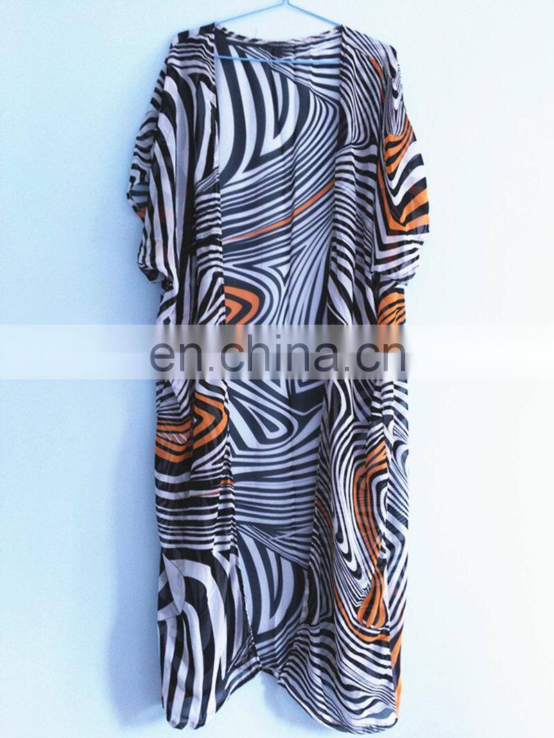 2019 Summer Zebra Stripe Bikini Cover Up Loose Beach Dress Women Pareo Long Chiffon Cardigan Beach Kaftan Robe de Plage