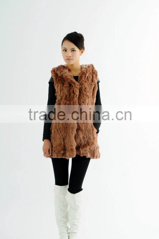 Brown Long New Style Rabbit Fur Winter Women Coat
