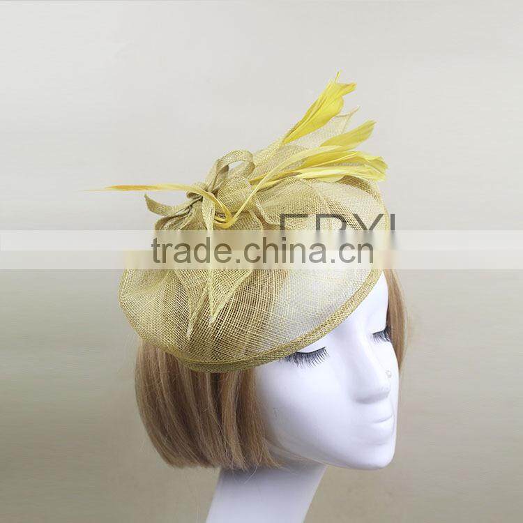 100% Sinamay Fabric Feather Fascinator Church hat