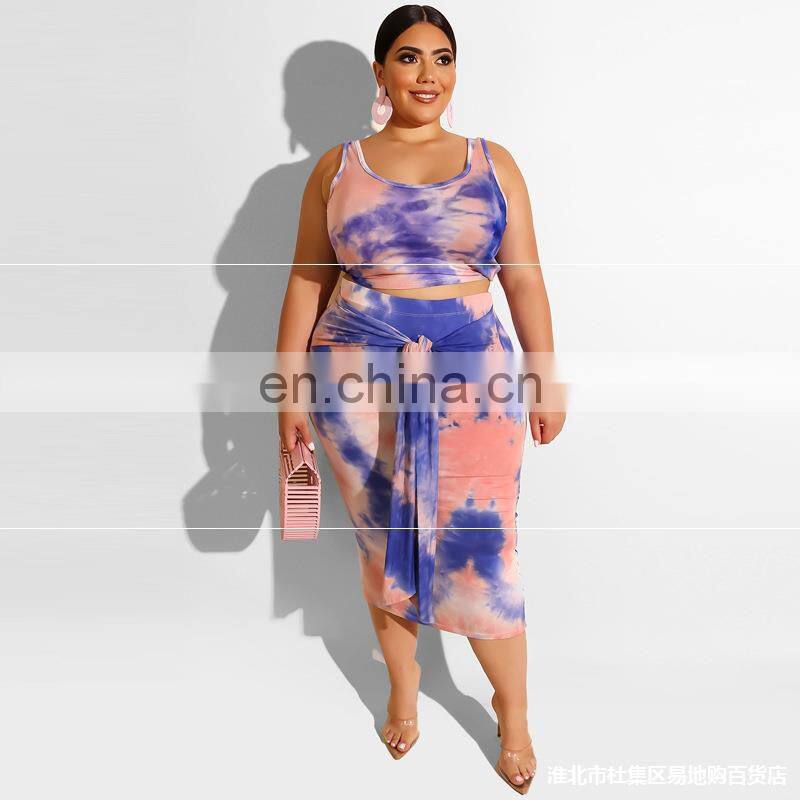 Wholesale two-piece ladies clothing hot sale crop tops and mid-length tight skirt dresses plus size