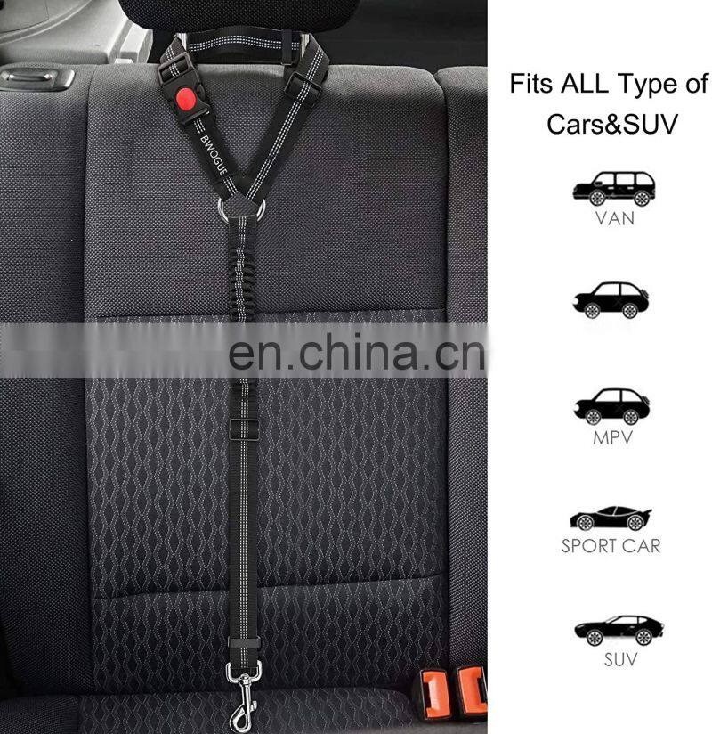 Dog Seat Belt Adjustable Durable Car Seat Belt Reflective Elastic Nylon Bungee Connect Dog Harness in Vehicle Travel Strap Leads