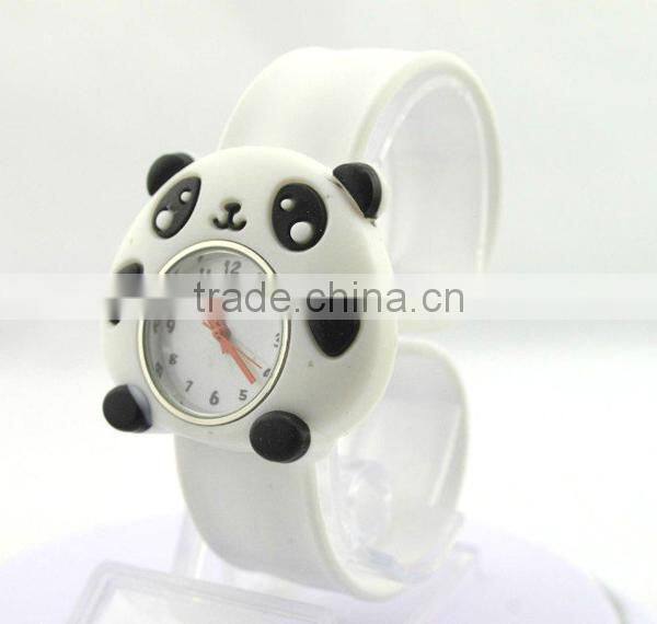 Cute panda slap watch with glass face quartz movt silicone strap for child