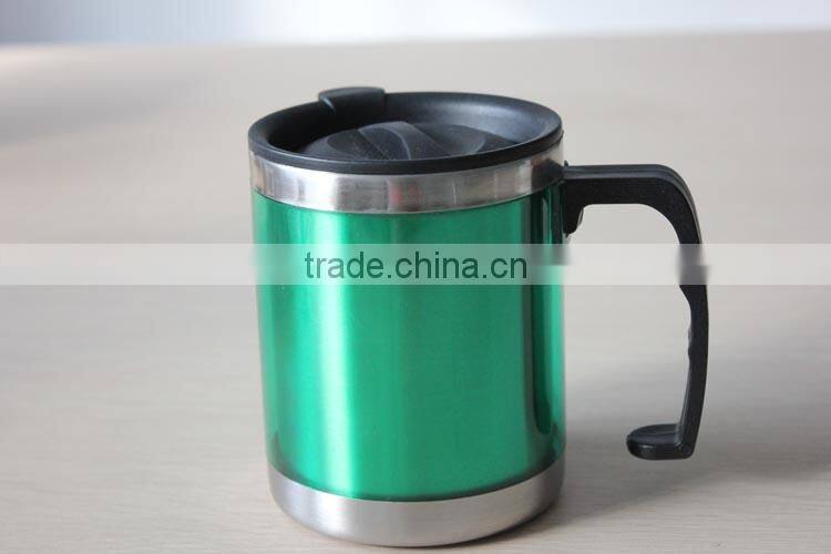 Double wall stainless steel inner ,plastic outer travel mug