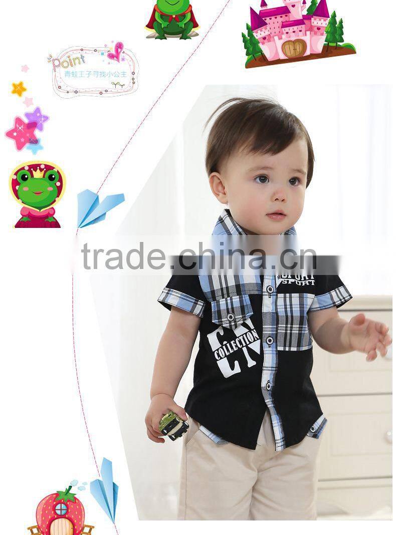 Hot sale children boy's clothing sets,grid designs,2014 Summer