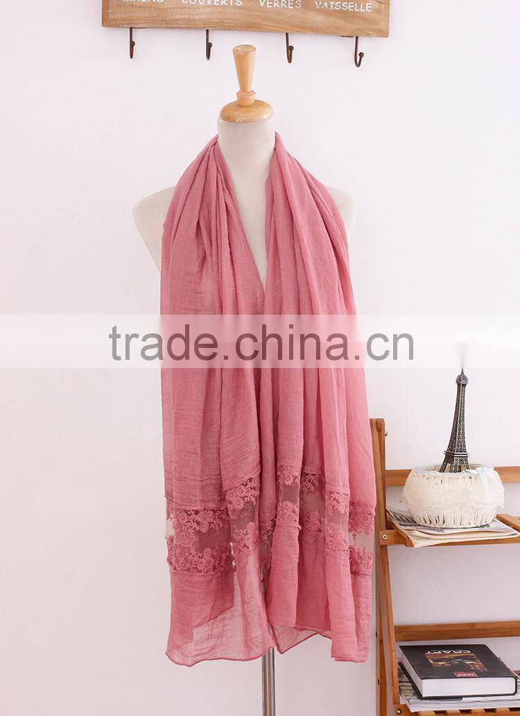 Wholesale New Plain Cotton Muslim Women Fashion Scarf Lace Hijab
