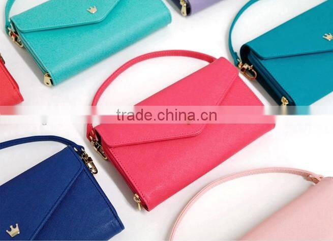 New Arrival Mixed Colors Crown Cute Leather Lady Clutch Purse Women Walllet With Strap