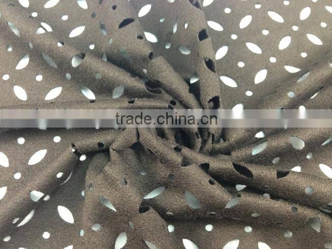 2015 new fashion floral design hole punched upholstery suede fabric for garment
