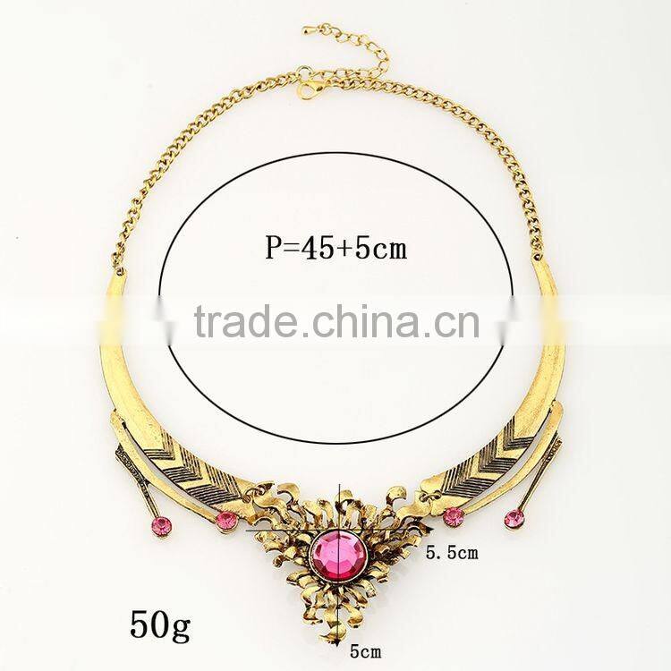 Women Jewelry 18k Gold Plated Pink Crystal Choker Chunky Statement Bib Necklace