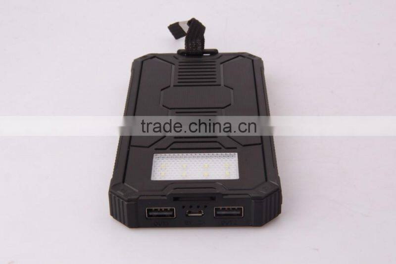 Free Sample Wholesale 20000mAh Outdoor Waterproof Solar Charger Solar Power Bank With Camping LED Light mobile solar charger