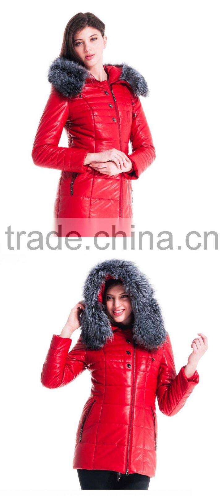 New Design Winter Women Short Coachman Leather Jacket With Brown Fox Hat Overcoat